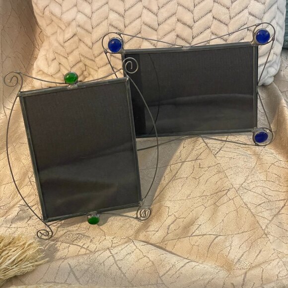 2 pc Diane Markin handmade metal picture frames with colored glass art deco - Picture 1 of 6